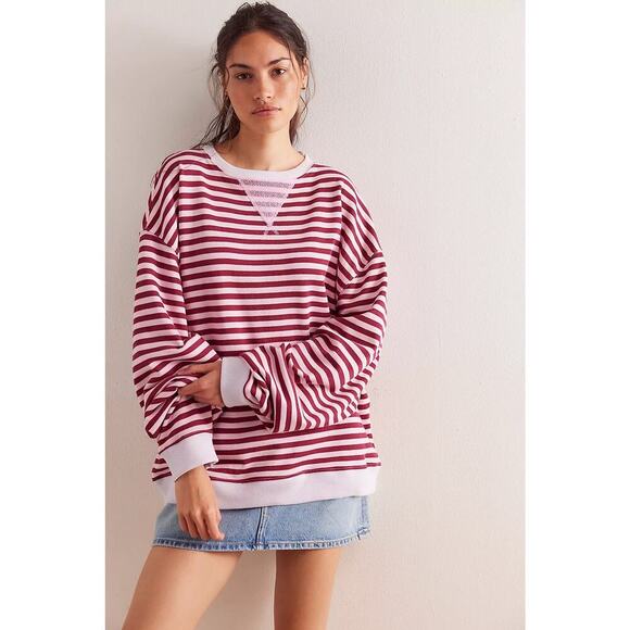 Free People We the Free Sweatshirt Striped Oversized Crewneck Size XL NEW - Picture 1 of 11